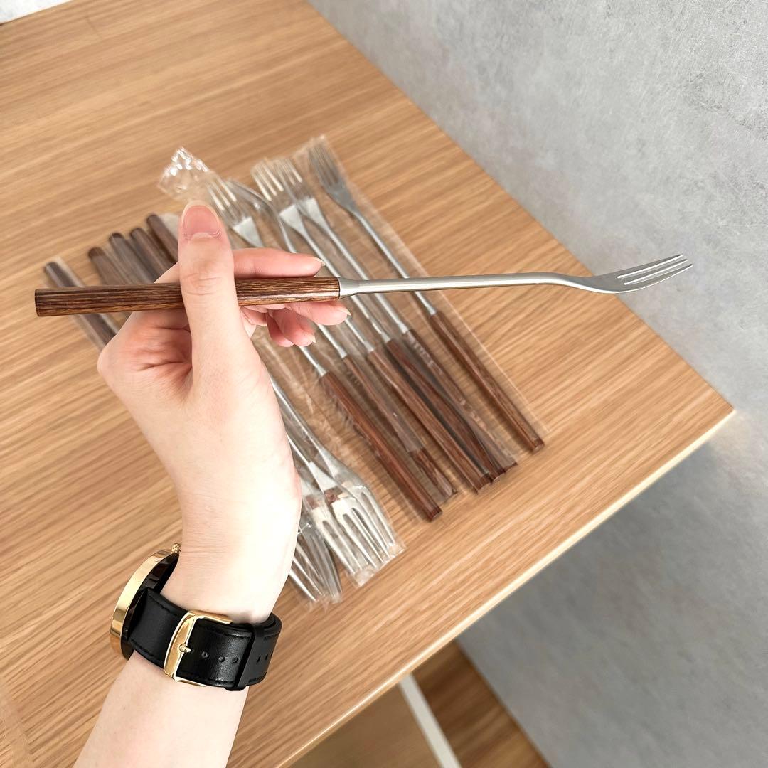 新品 12本セット 天然木 フォンデュフォーク 木製 ウォールナット フォーク