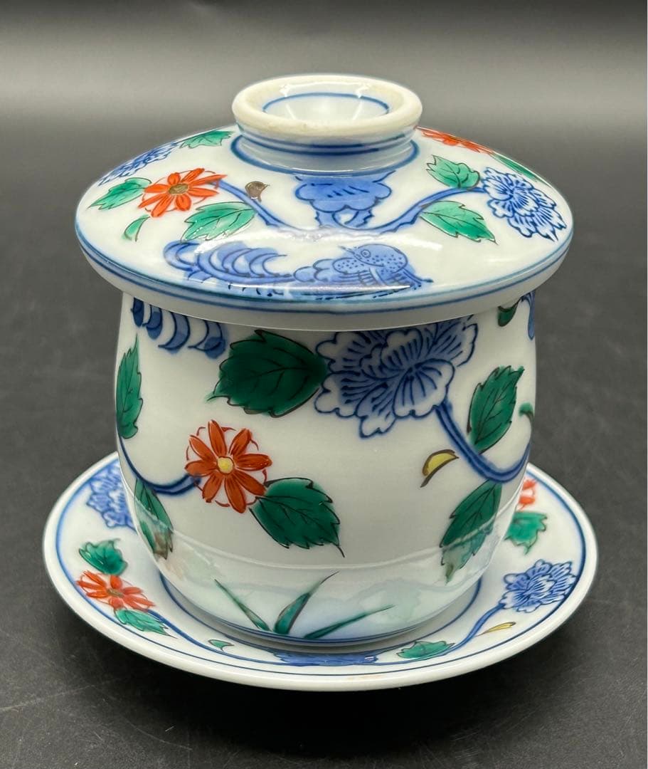 陶器　有田焼　染付　金彩　茶碗蒸し　5客セット　印あり　未使用品