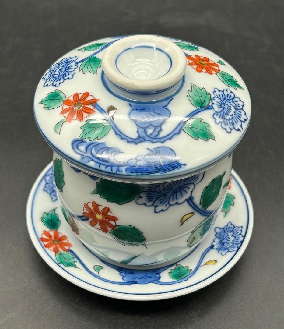 陶器　有田焼　染付　金彩　茶碗蒸し　5客セット　印あり　未使用品