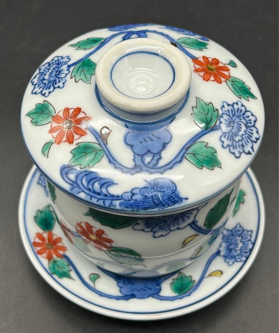 陶器　有田焼　染付　金彩　茶碗蒸し　5客セット　印あり　未使用品