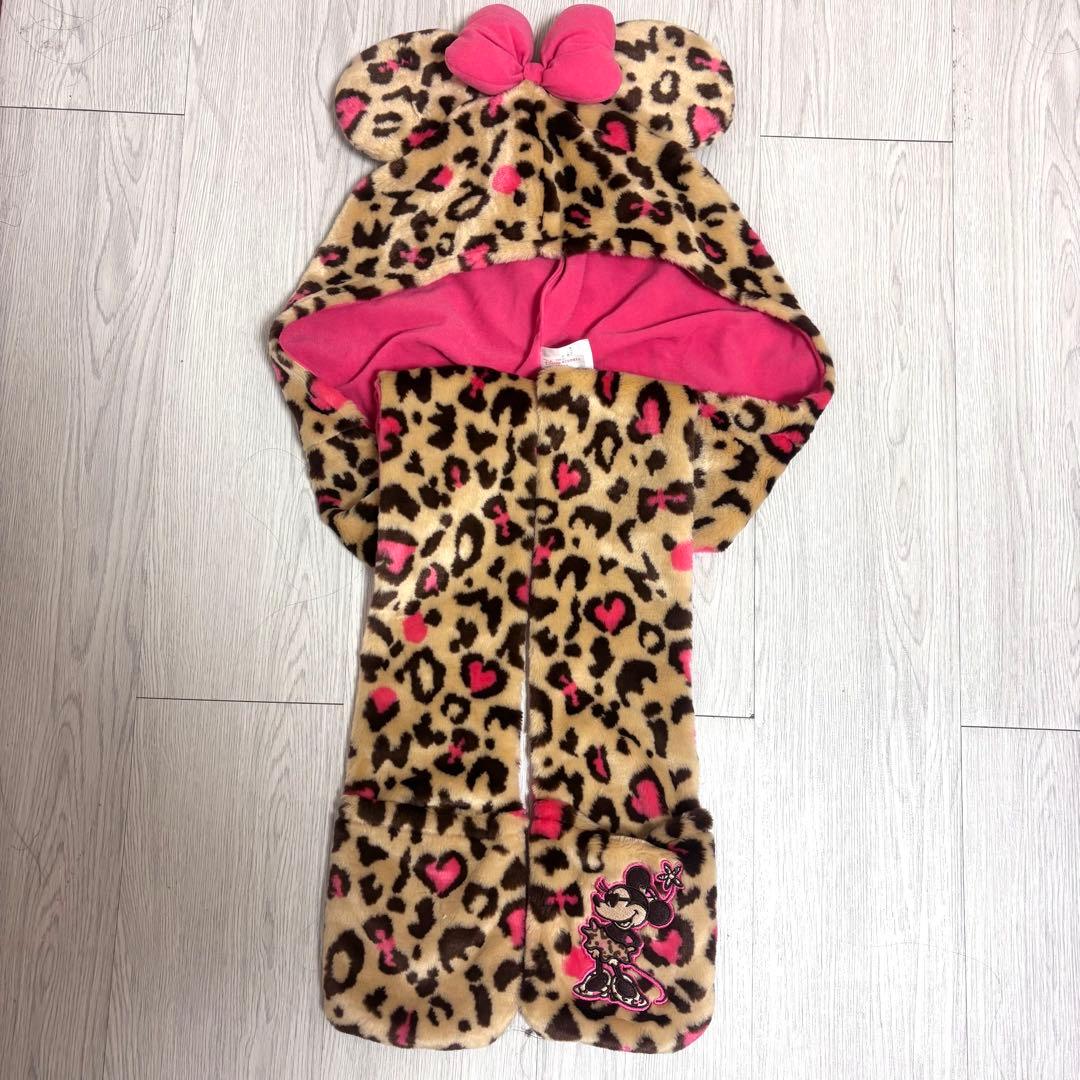 【美品】ヒョウ柄ミニーちゃんマフラーキャップ‪‪❤︎‬