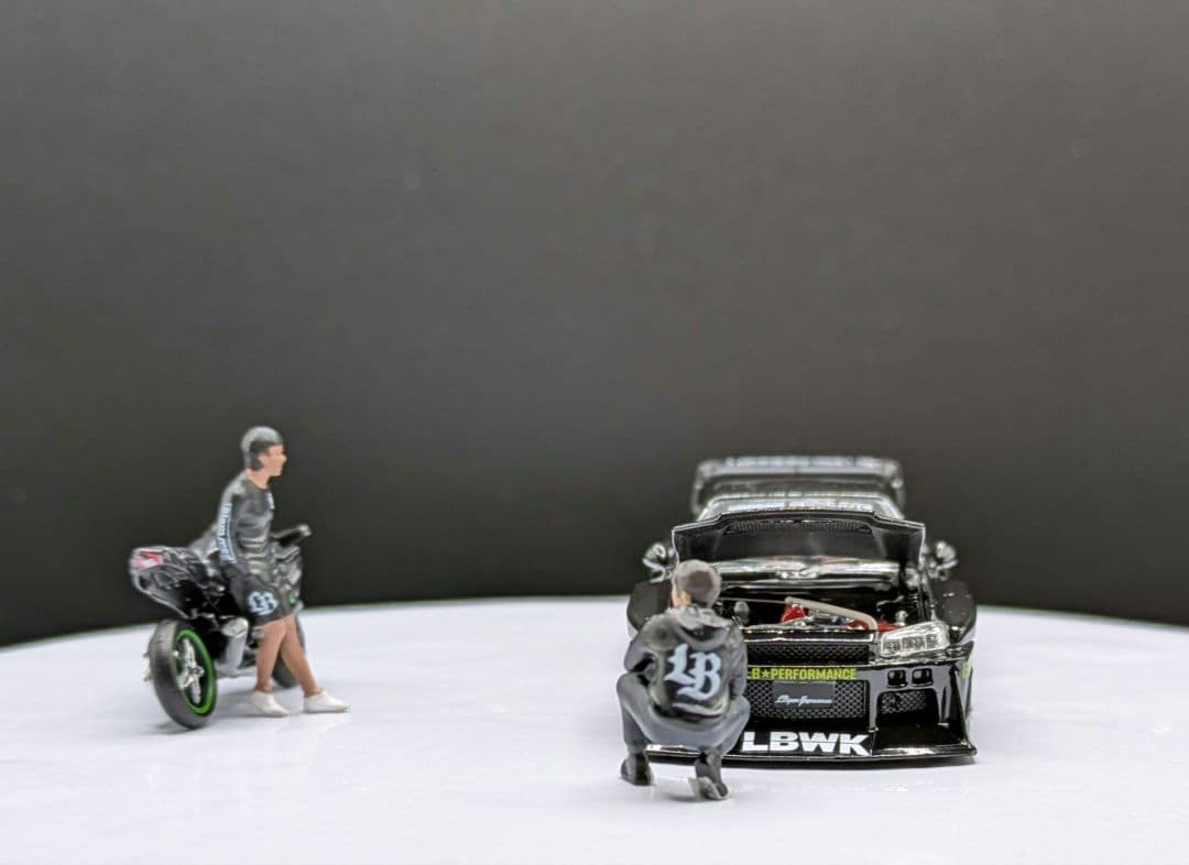1/64 LBWK R34＆バイク＆フィギュアのジオラマ