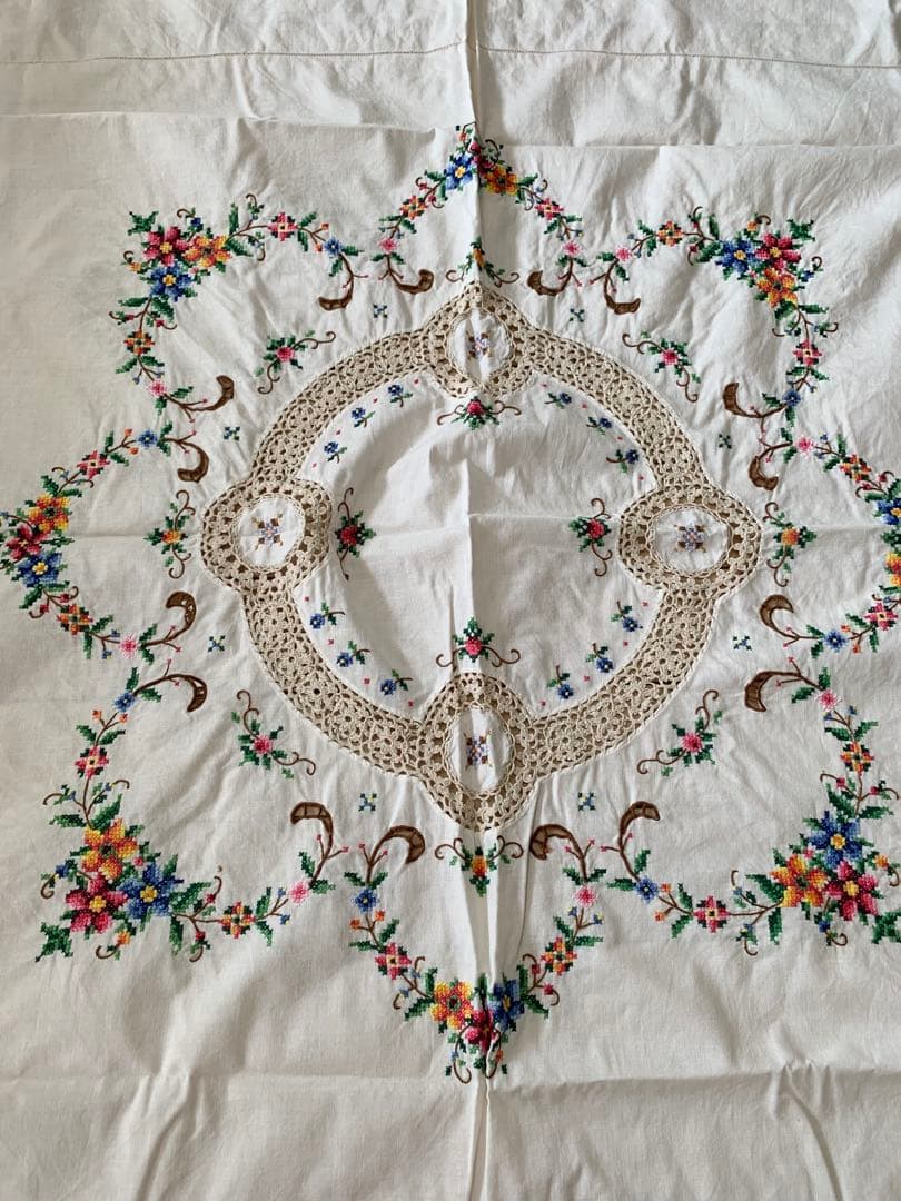 メイ(2枚まとめ)アンティーク　レースとクロスステッチ刺繍テープ ルクロス