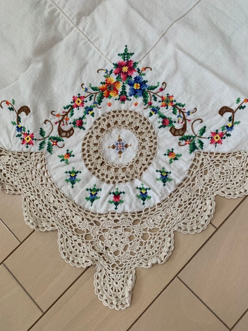メイ(2枚まとめ)アンティーク　レースとクロスステッチ刺繍テープ ルクロス