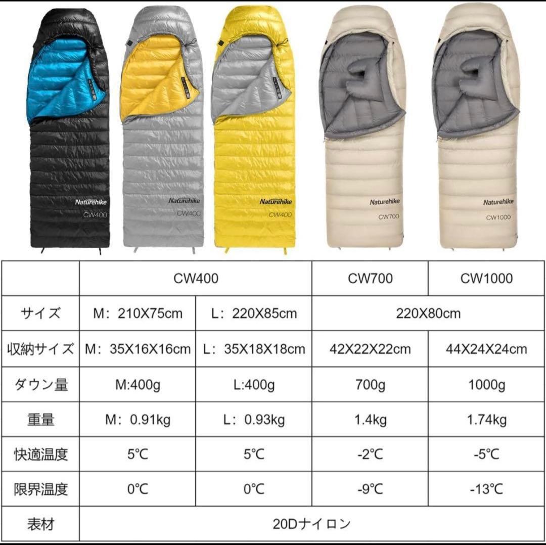 Naturehike 寝袋 ダウン CW400 Mサイズ 超軽量 4シーズン