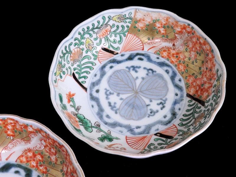 古伊万里 金襴手　桜花紋に菊の図　膾皿　２客　D121AS-DCs