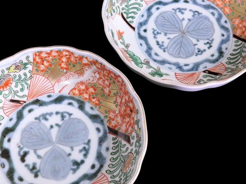古伊万里 金襴手　桜花紋に菊の図　膾皿　２客　D121AS-DCs