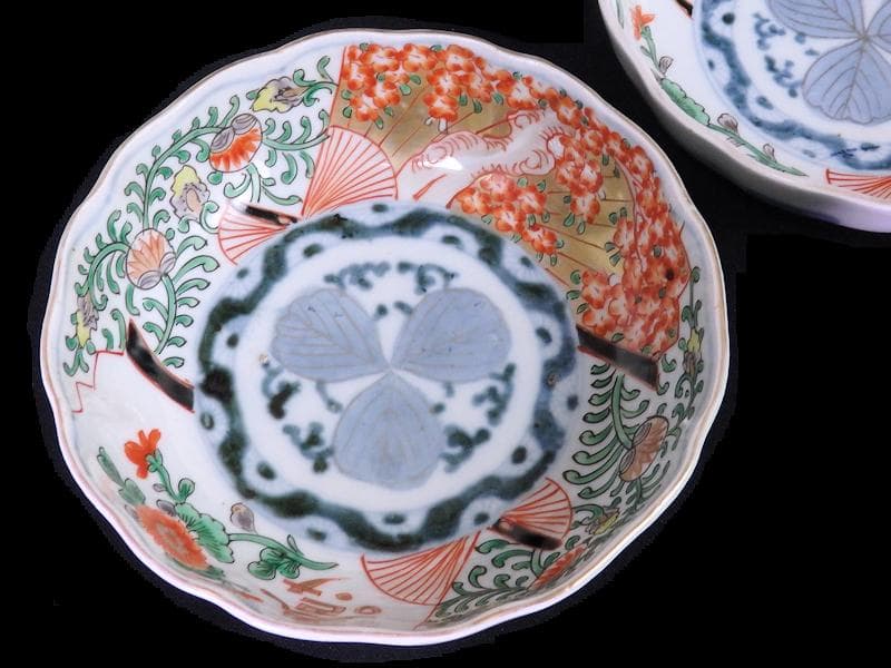 古伊万里 金襴手　桜花紋に菊の図　膾皿　２客　D121AS-DCs