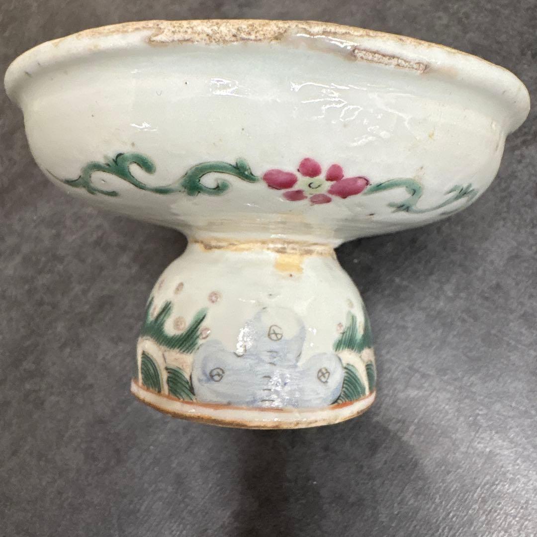 中国清時代花柄の二つに分かれた皿筆洗い