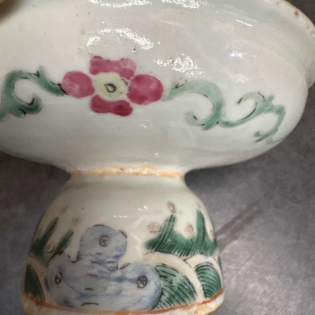 中国清時代花柄の二つに分かれた皿筆洗い