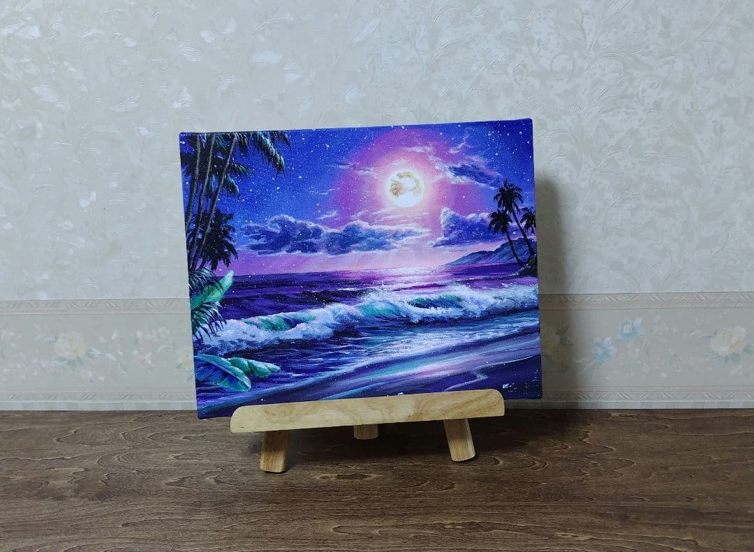 お*ち様 【月光】アクリル画 F3 風景画 絵画 海の絵