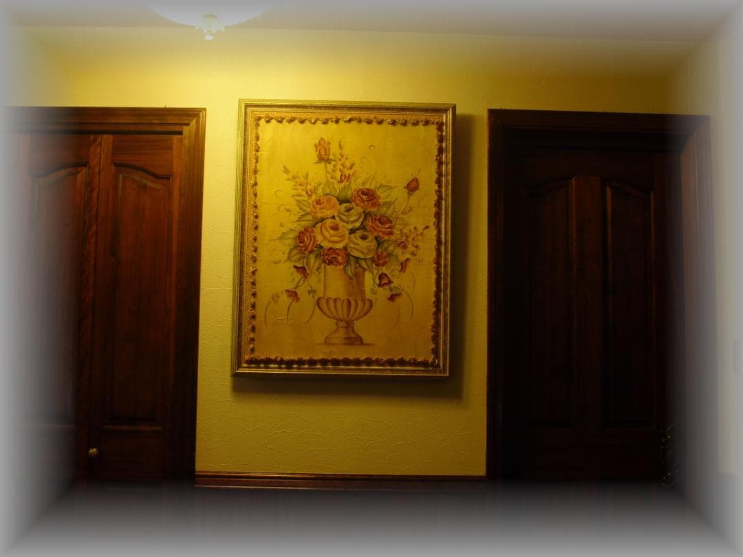 クラシック額装インテリアアート☆薔薇絵画 アートパネル 壁飾り テクスチャー加工