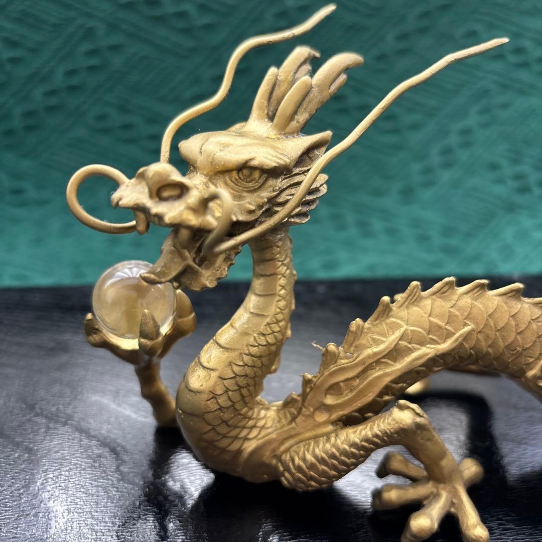 銅器 水晶玉持ち金龍