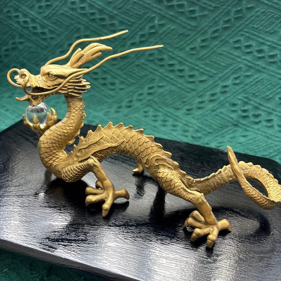 銅器 水晶玉持ち金龍