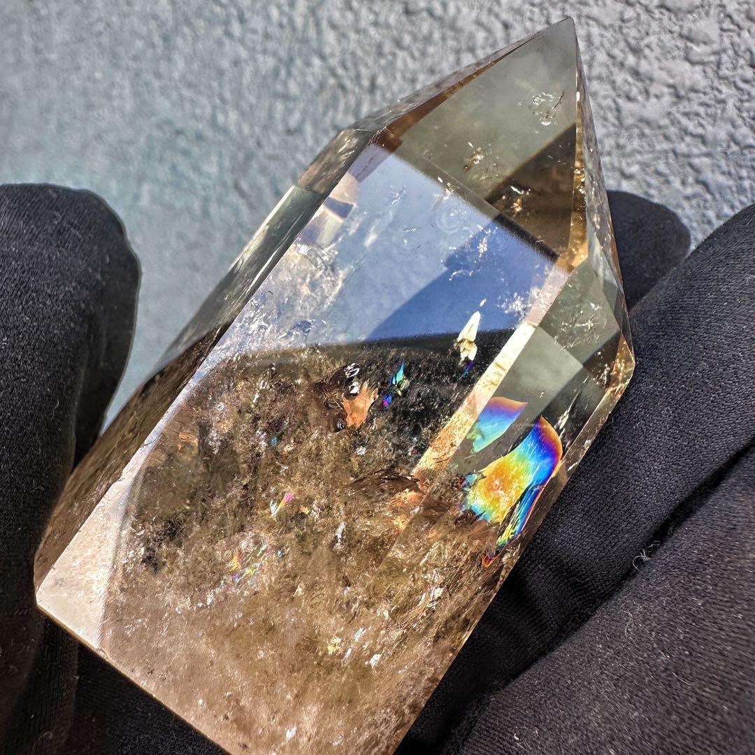 【開運 魔除】絶品❗️レインボー煙水晶スモーキーシトリン六角柱 超パワーA1497