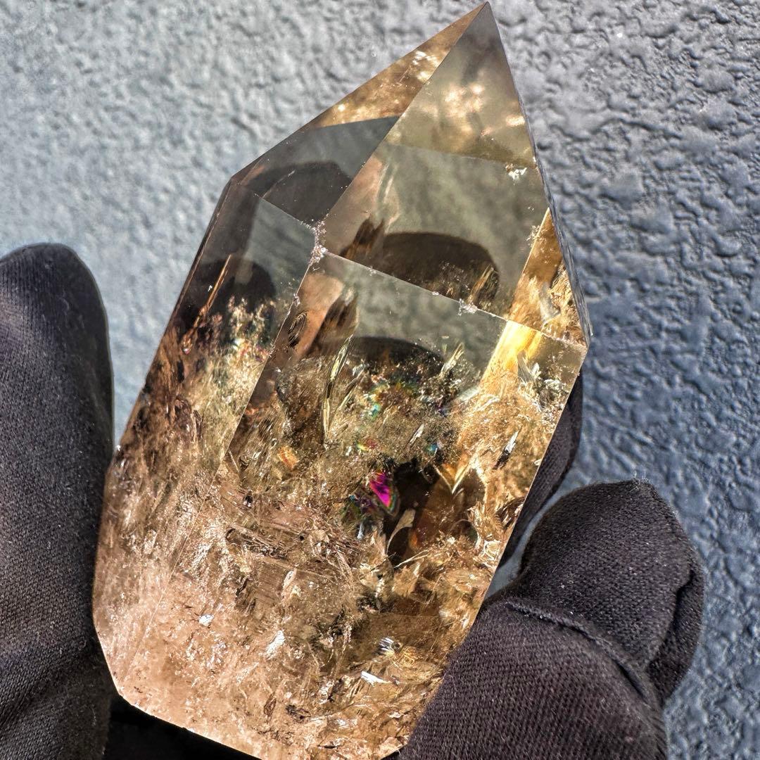 【開運 魔除】絶品❗️レインボー煙水晶スモーキーシトリン六角柱 超パワーA1497
