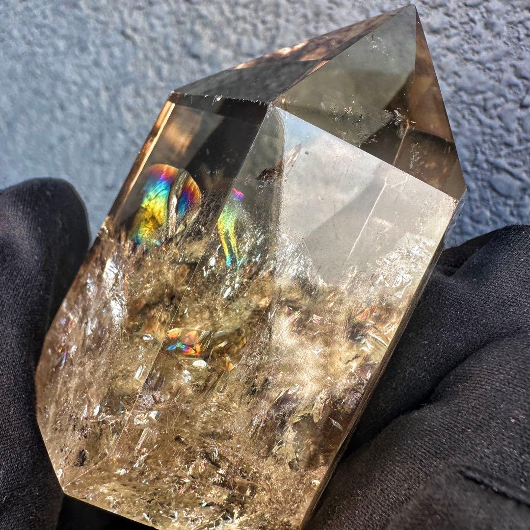 【開運 魔除】絶品❗️レインボー煙水晶スモーキーシトリン六角柱 超パワーA1497