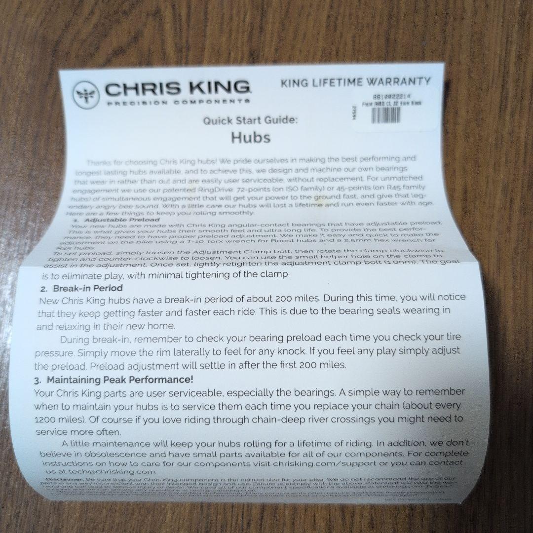 パーツ CHRIS KING R45 DISC hubshell