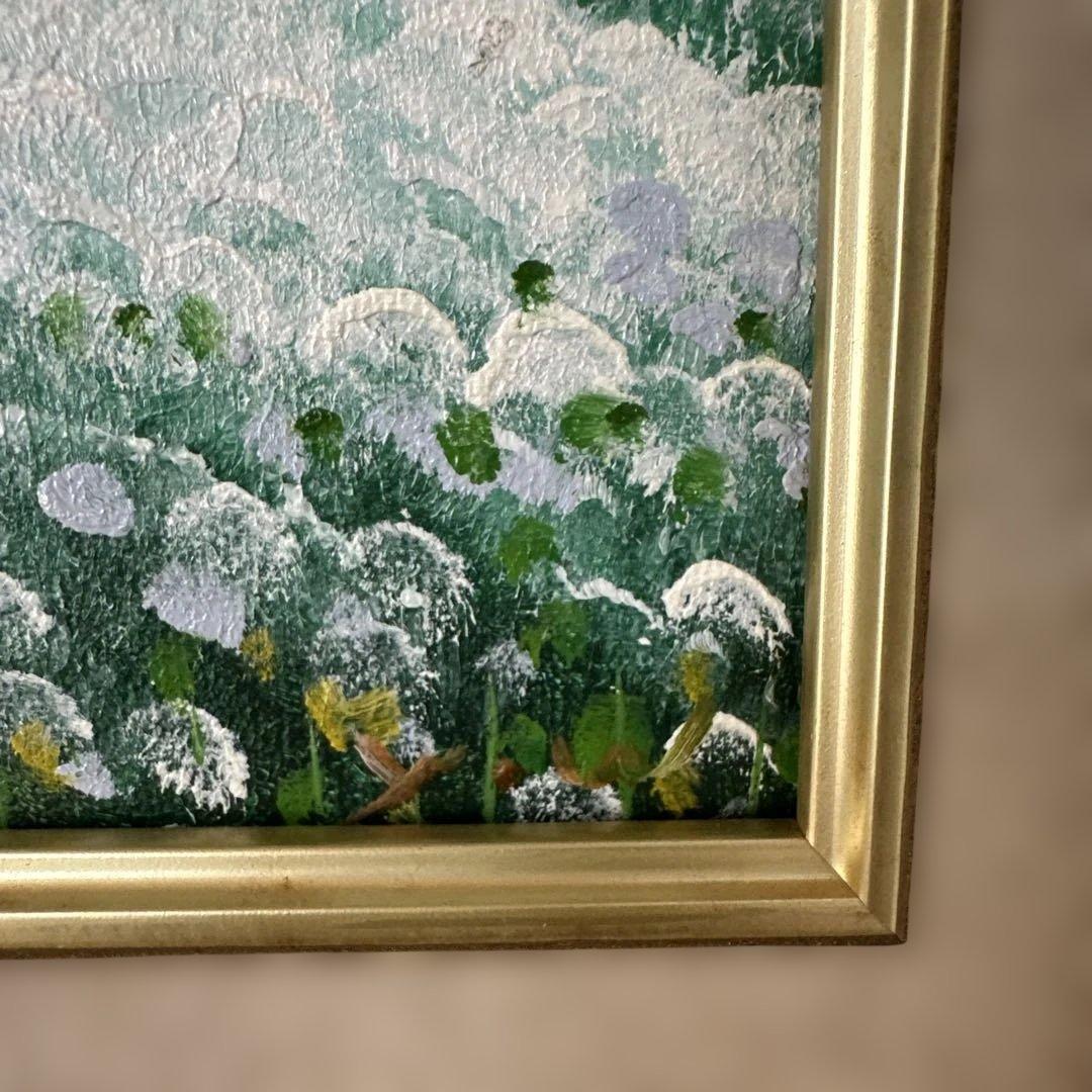 渡辺やすし　油彩　絵画　豪華額縁　白い花畑の絵画　真作　肉筆　美術品　インテリア