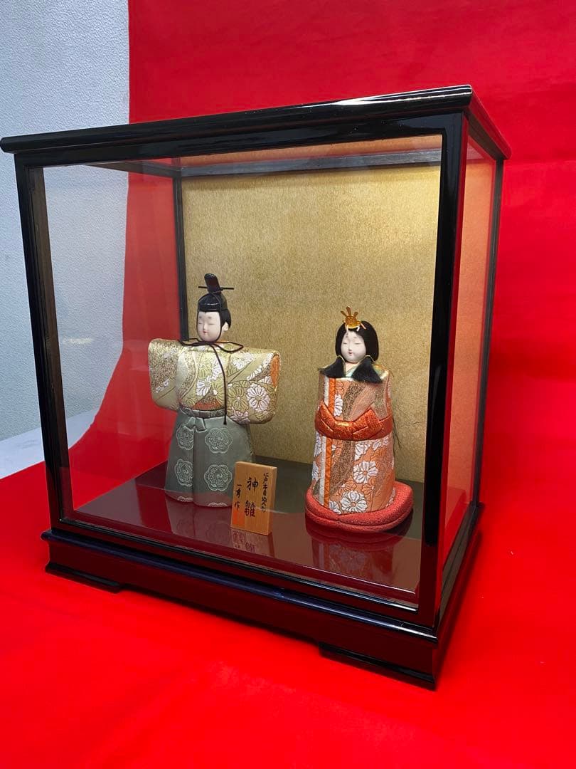 一秀作　江戸木目込人形　立親王飾りケース入・間口約３９×奥行約２５×高約４１㎝