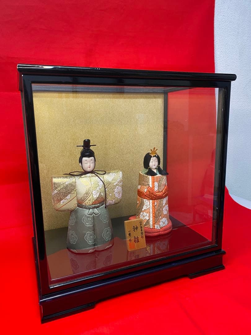 一秀作　江戸木目込人形　立親王飾りケース入・間口約３９×奥行約２５×高約４１㎝