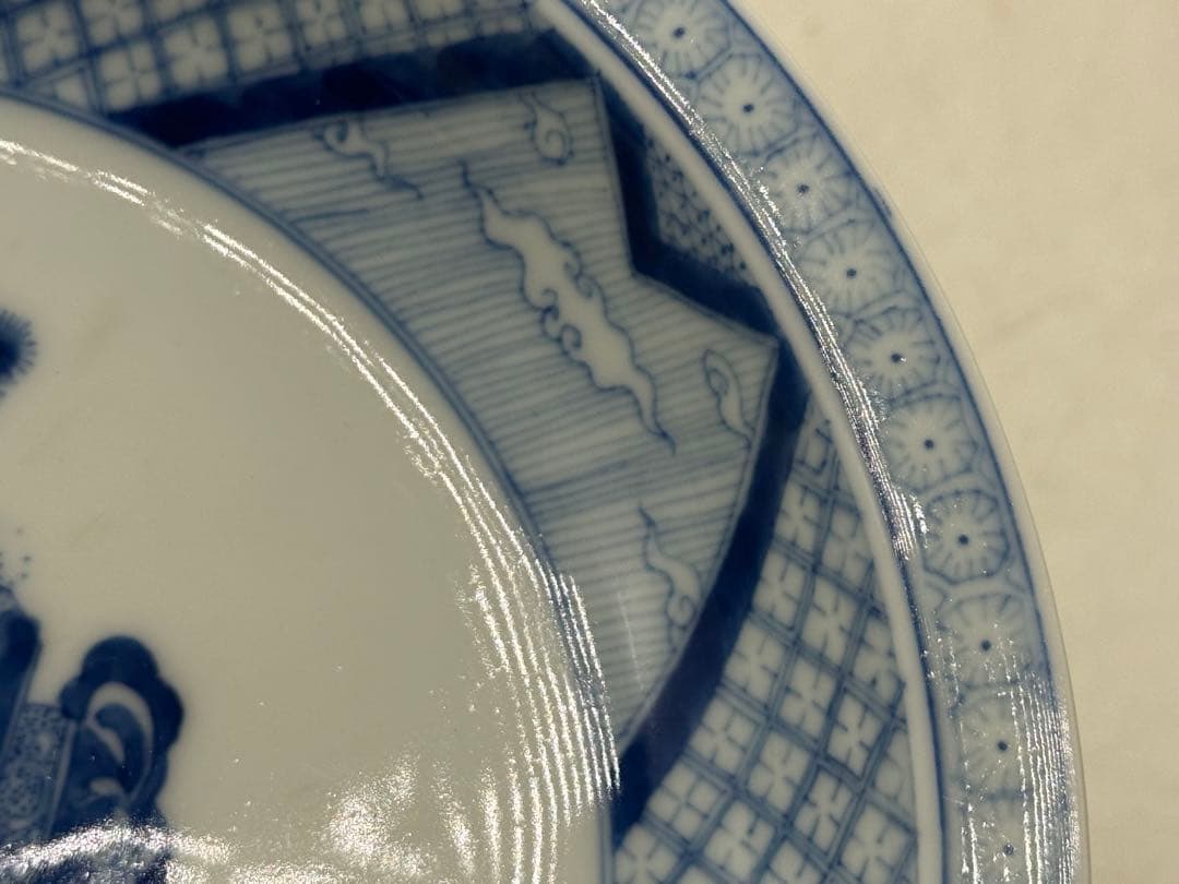 中国　清時代　染付　博古紋鉢　木箱入　送料込み260318