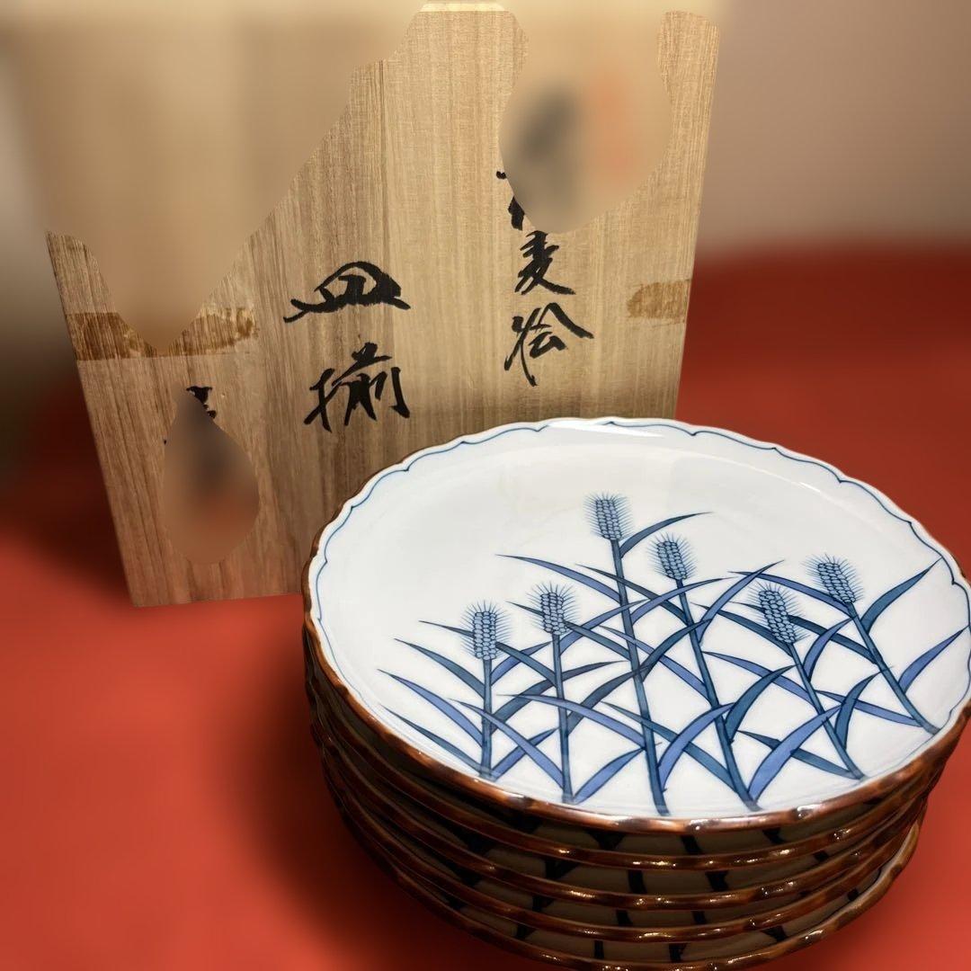 館林喜助工房「染付麦絵皿五枚揃え」