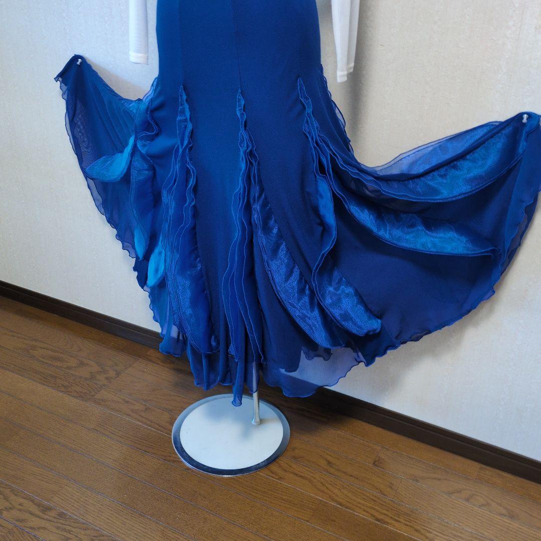 青いシフォンフリル スカート　社交ダンス用