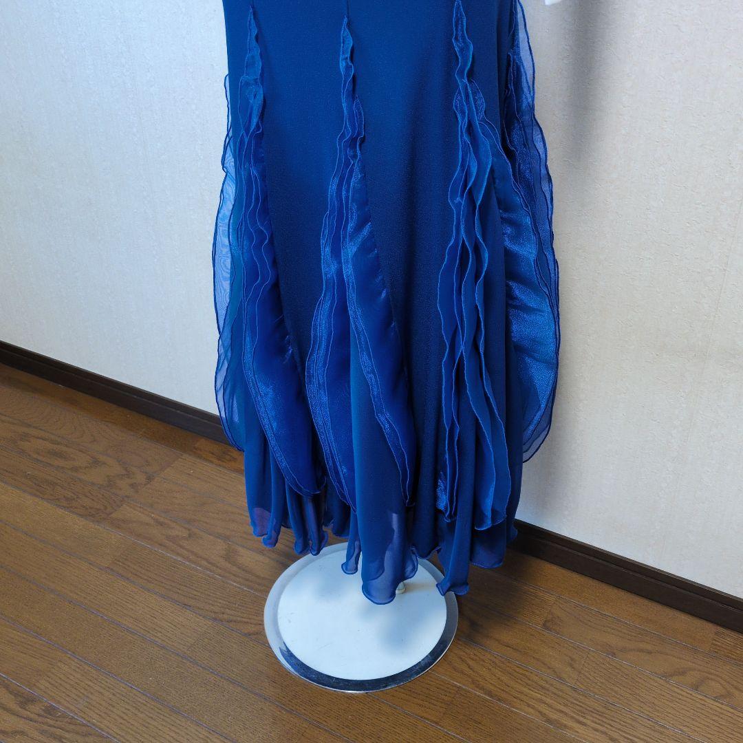 青いシフォンフリル スカート　社交ダンス用