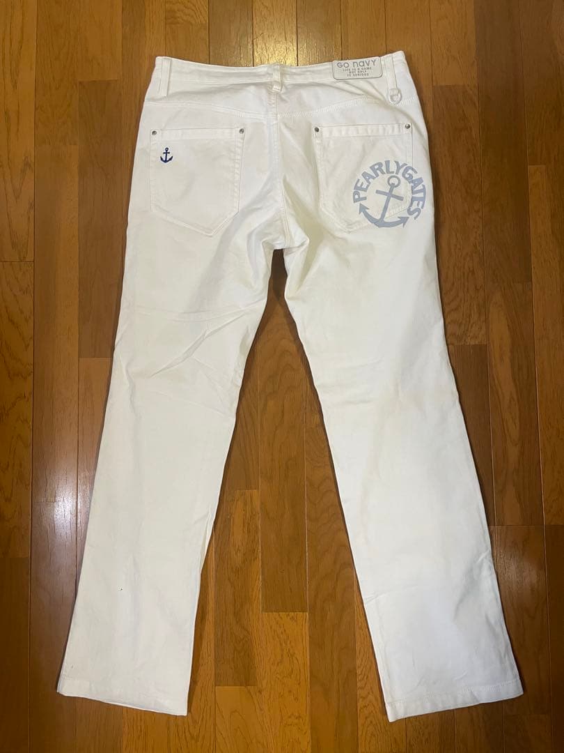 【美品】パーリーゲイツ GO NAVY ゴルフパンツ 碇ロゴ ホワイト サイズ5