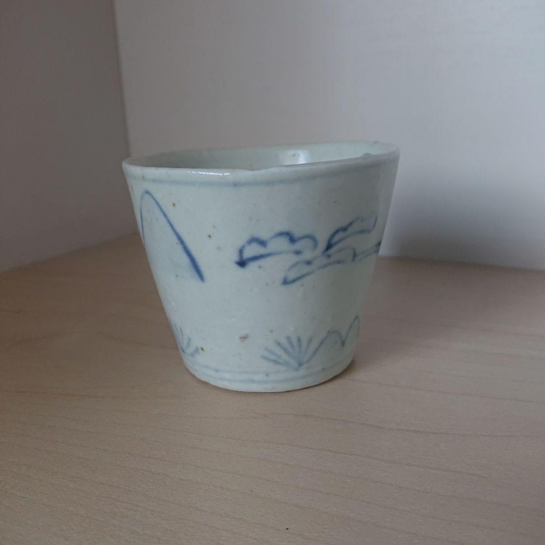 切込焼　大正切込　蕎麦猪口　染付松鶴図