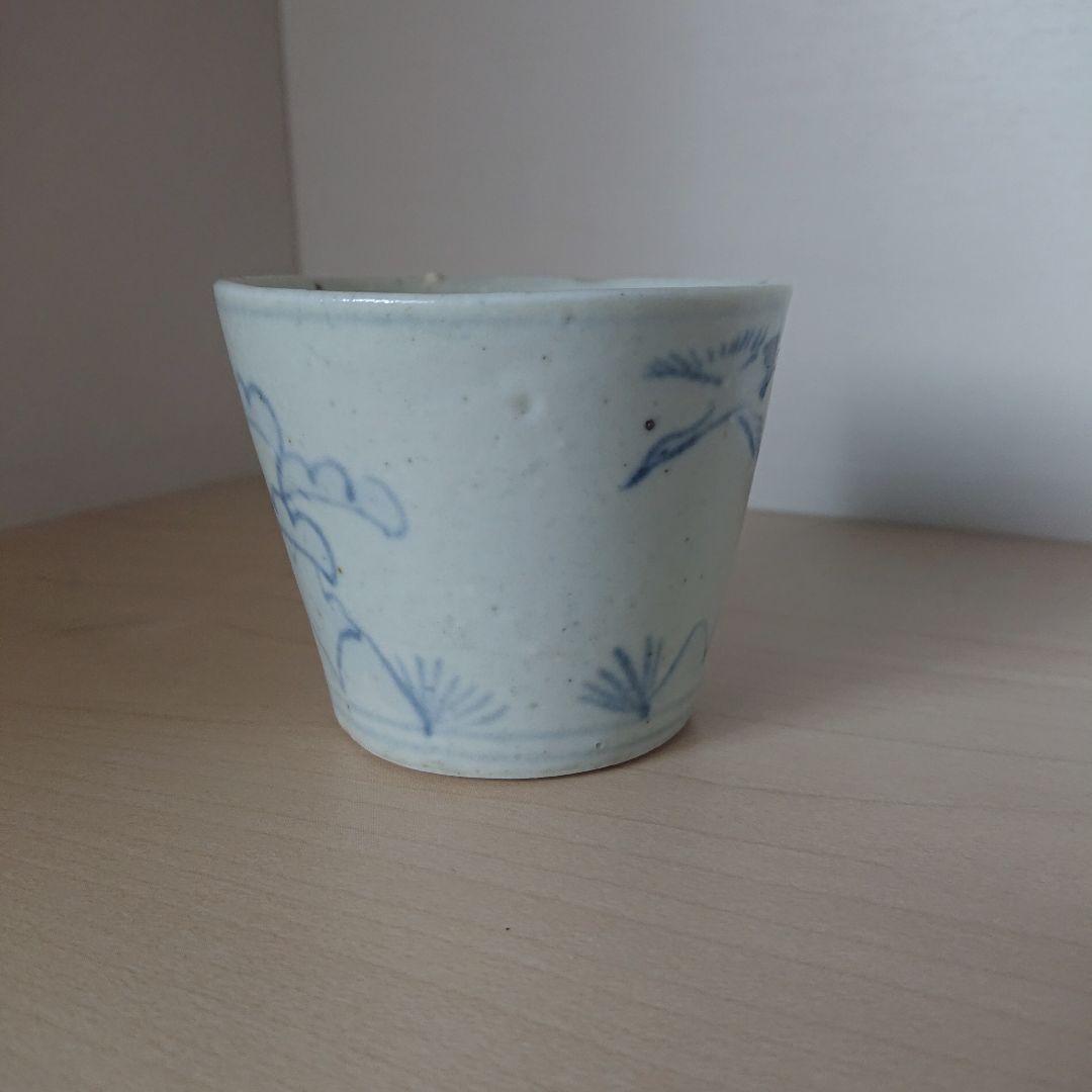 切込焼　大正切込　蕎麦猪口　染付松鶴図