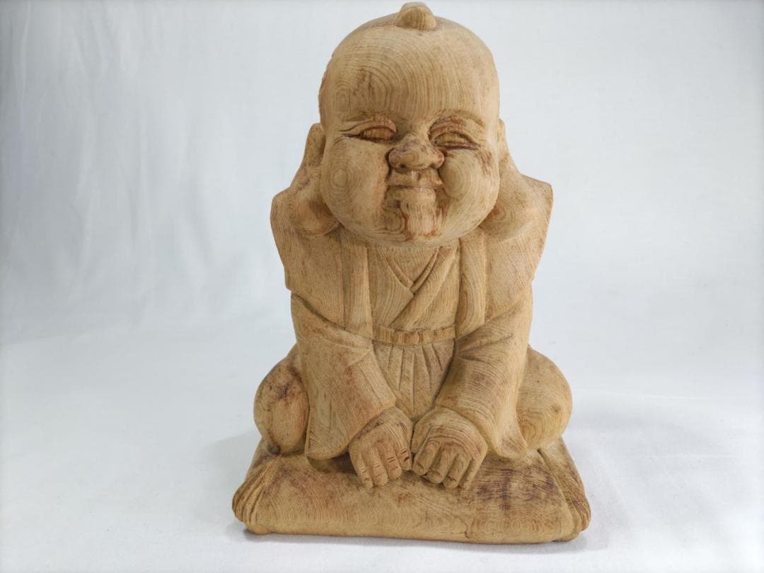 木彫り彫刻　【福助】高さ25ｃｍ 商売繁盛、縁起物彫刻