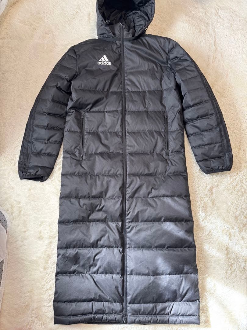 美品adidas ベンチコート　ダウンコート 黒 ストライプ L ダウン