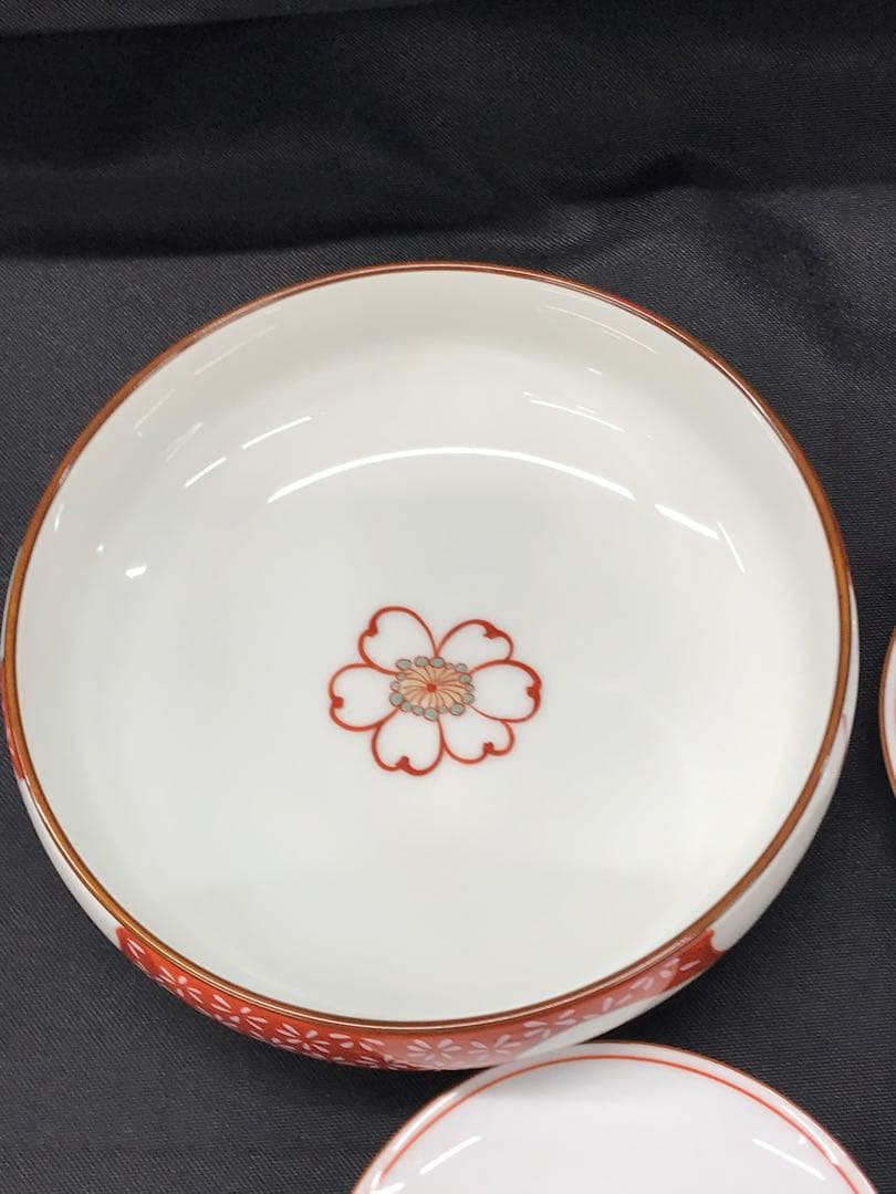 【極美品】香蘭社　赤繪町工房　漬物セット　山茶花　鉢　小皿