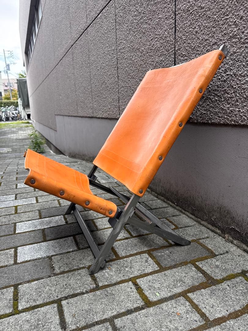 オレンジレザー折りたたみアウトドアチェア
