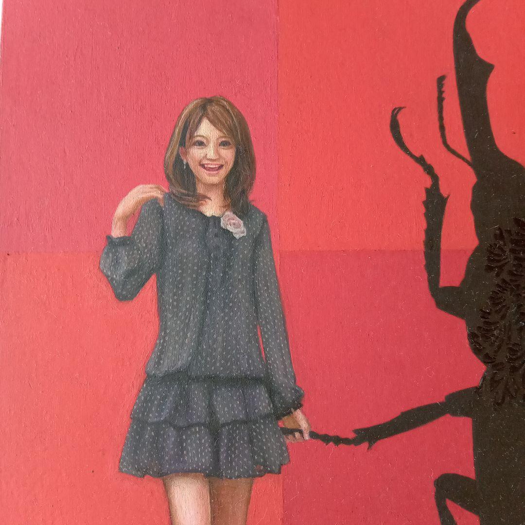 現代アート作品　松山賢　『抽象ガールと模様昆虫・赤』（A.R.）