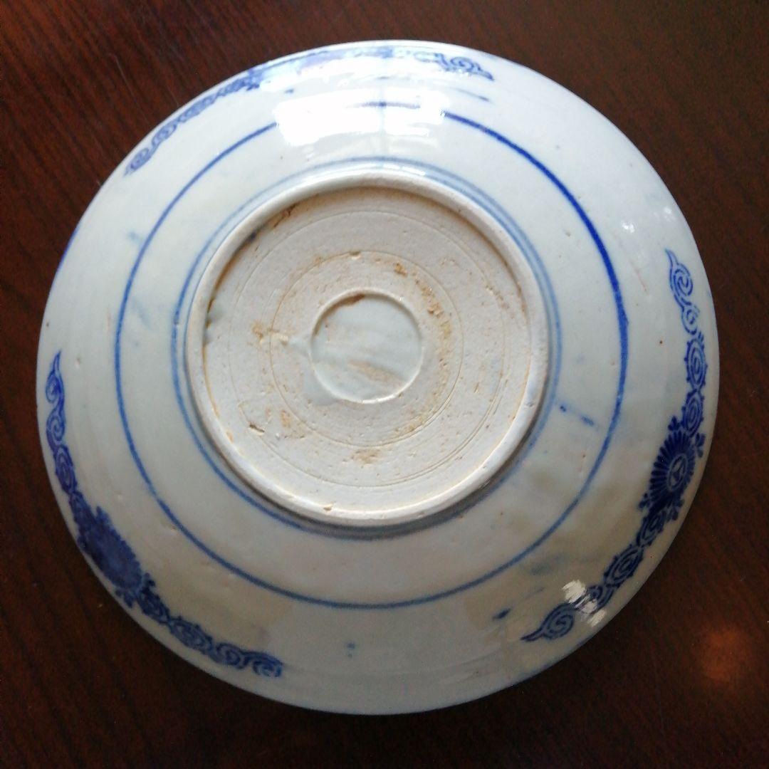 伊万里　紙摺印判染付大皿　3枚　23cm　江戸後期～明治初期