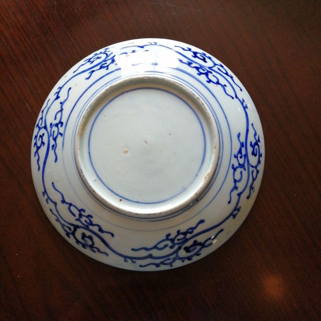 伊万里　紙摺印判染付大皿　3枚　23cm　江戸後期～明治初期