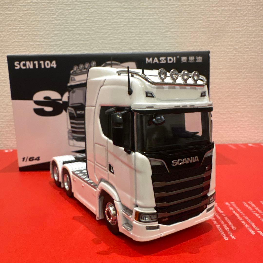 合金スカニア 770S ミニカー 1/64 （2デフ　ダブル引きタイプ）白