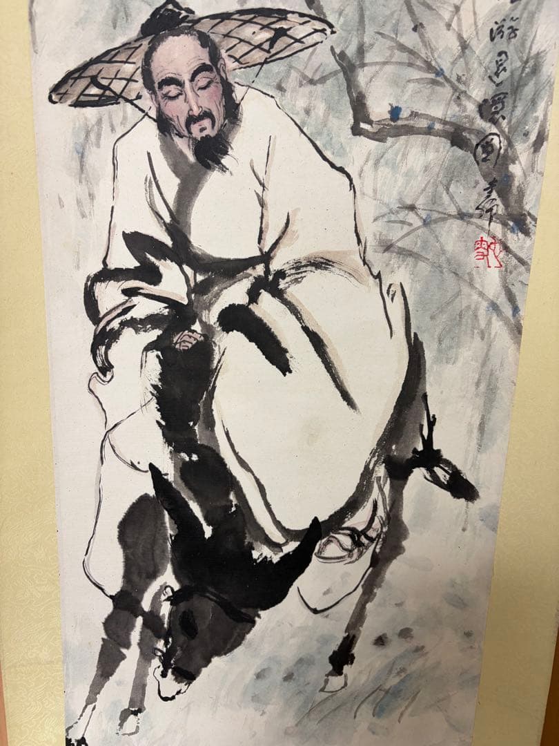 古典的水墨画 中国　掛軸　在铭掛け軸　骨董　古玩 145cm × 40cm