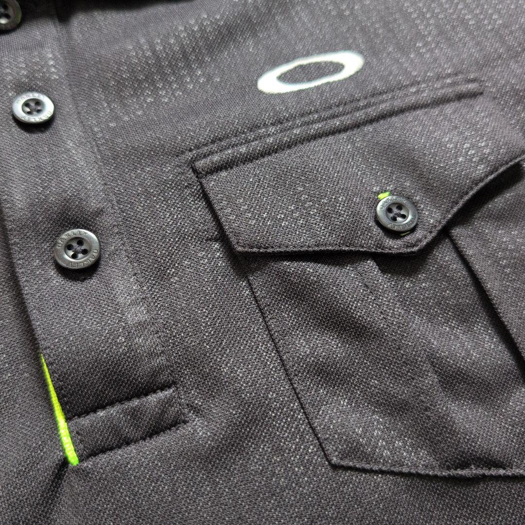 【極美品】オークリーゴルフ　ボタンダウンポケット　ポロシャツ半袖　黒　速乾　M
