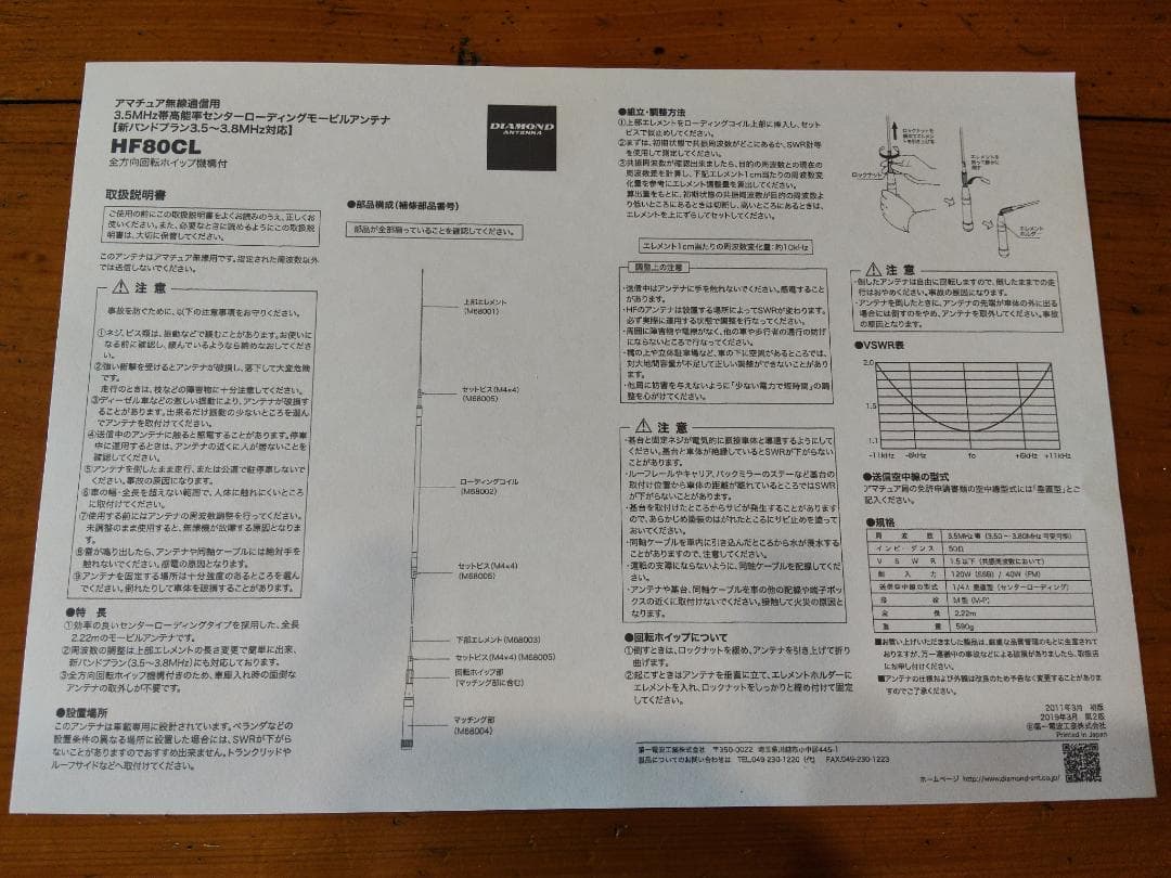 3.5MHz帯モービルアンテナ（ダイヤモンド HF80CL)