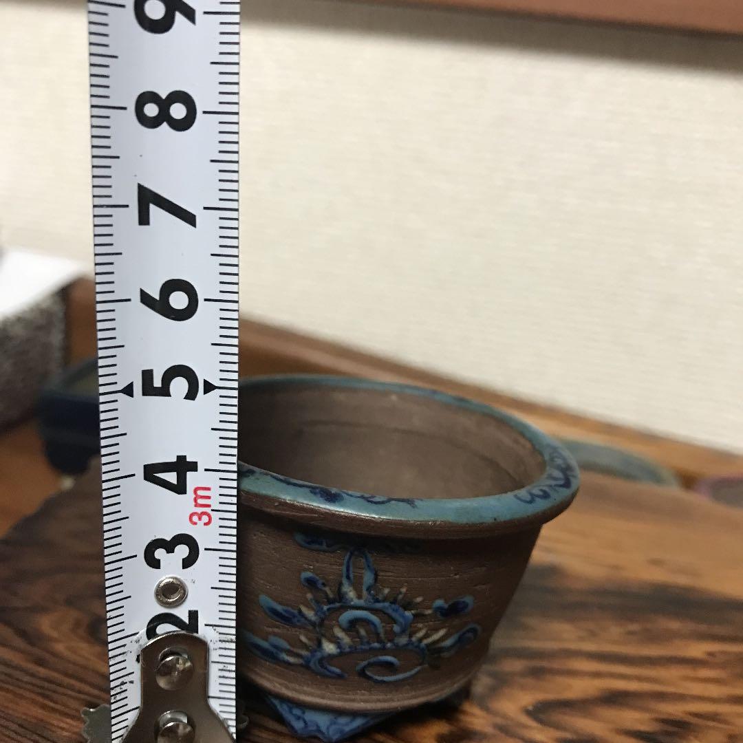 盆栽鉢　時代　陶翠　豆鉢彩交趾黒泥丸鉢