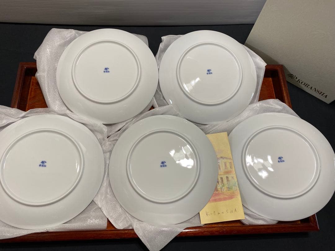 未使用保管品 廃盤 香蘭社 藍染ぶどう 中皿揃 5枚組 有田焼 和食器