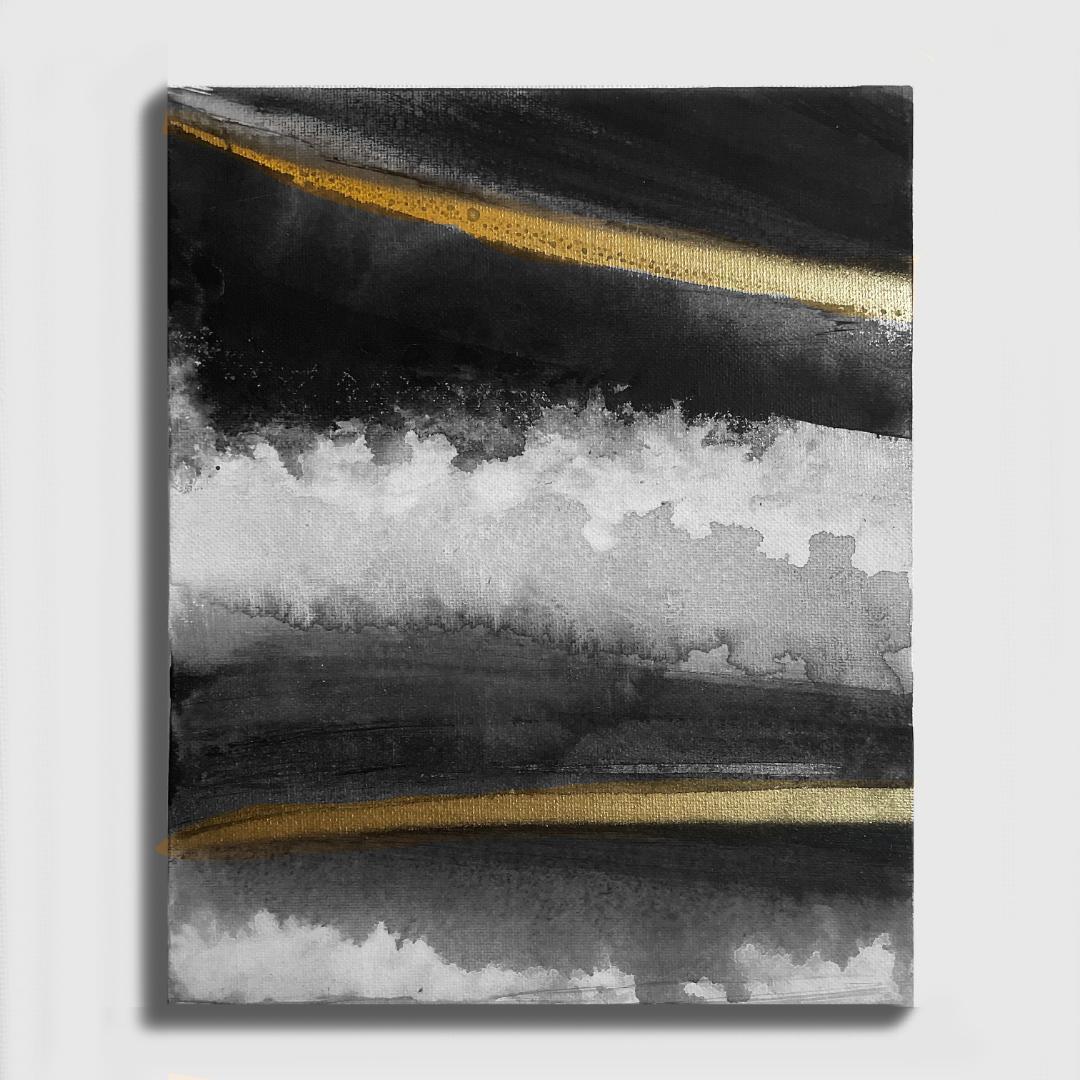 黒金の抽象画3枚組　絵画　インテリア　モダン