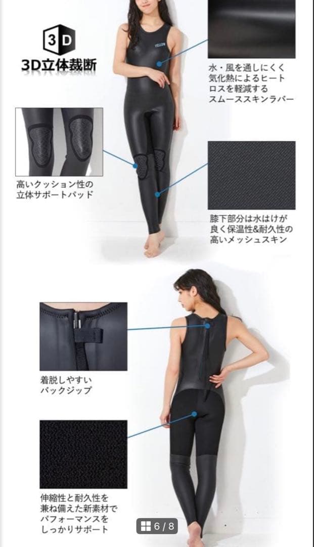 FELLOW レディース スキン ロングジョン バックジップ 3mm Ｍサイズ