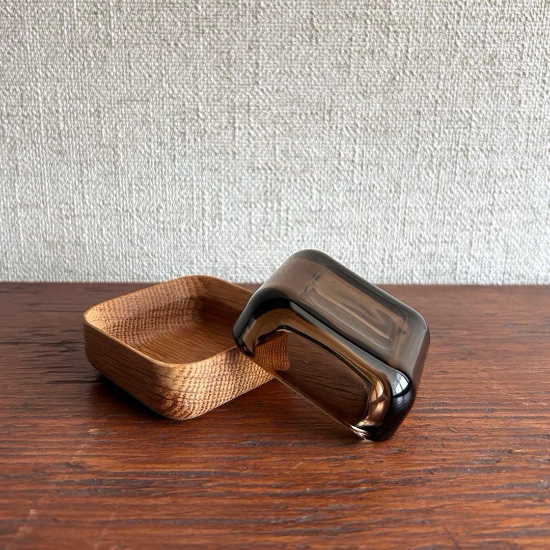 イッタラ◆ヴィトリーニ　ガラス&オーク　ブラウン系　小物入れ　北欧雑貨　廃盤品