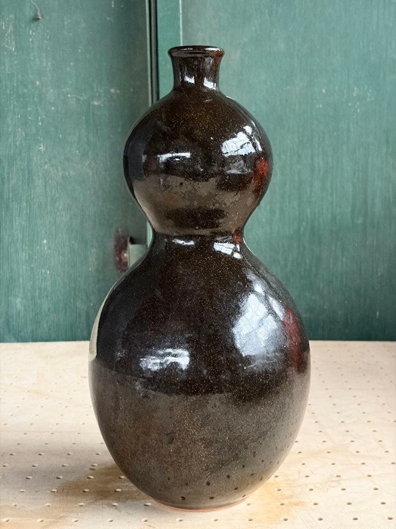 瓢箪型 大花瓶 高さ33.5cm 陶磁器 釉流し 縁起物 六瓢 飾り壺 骨董