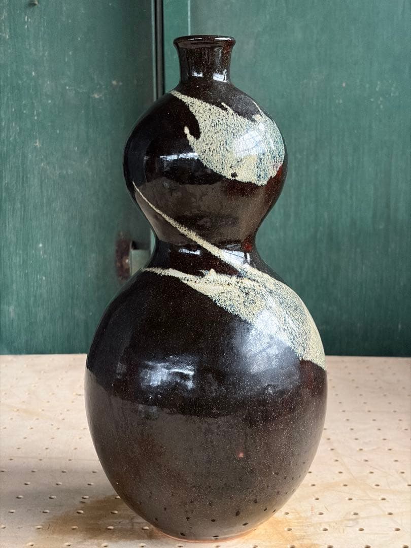 瓢箪型 大花瓶 高さ33.5cm 陶磁器 釉流し 縁起物 六瓢 飾り壺 骨董
